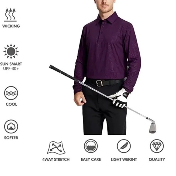 Maelreg Golf Performance Dry Fit Embossed Purple Long Sleeve Shirt Polo Size 3XL - Picture 4 of 16